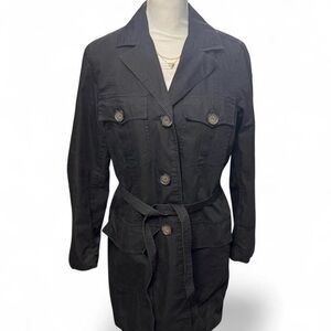 dennis basso Black Belted Trench Coat